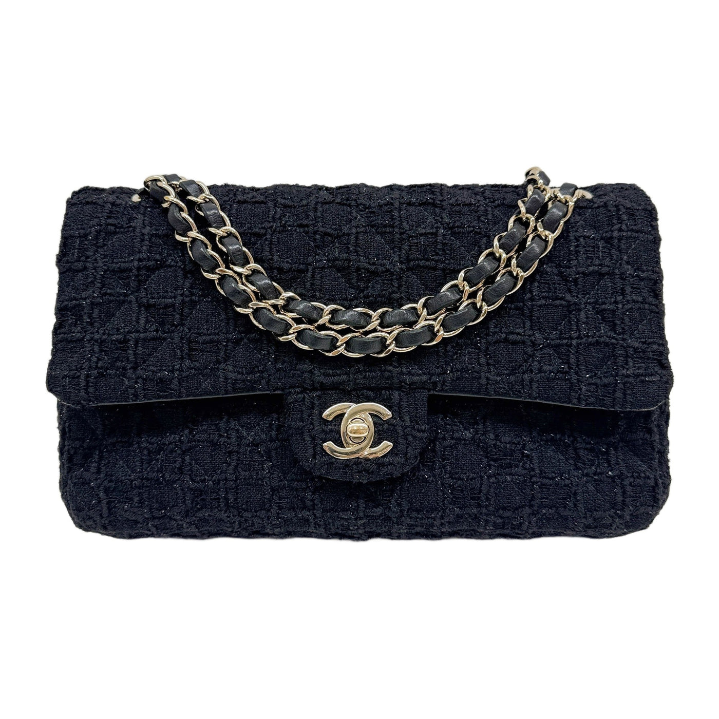 Medium Classic Double Flap 2021 Matelasse Sparkling Black Tweed Shoulder Bag