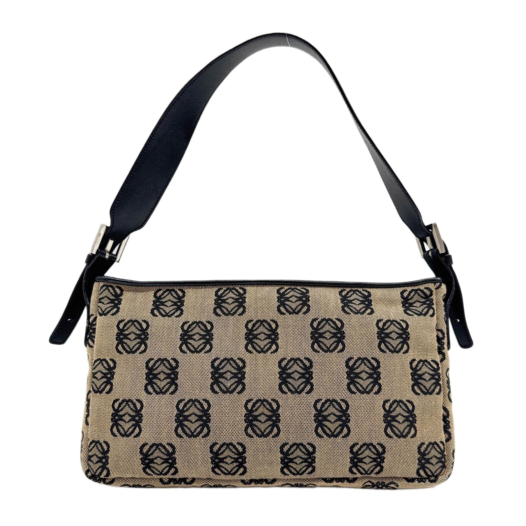 Beige Anagram Canvas Shoulder Bag