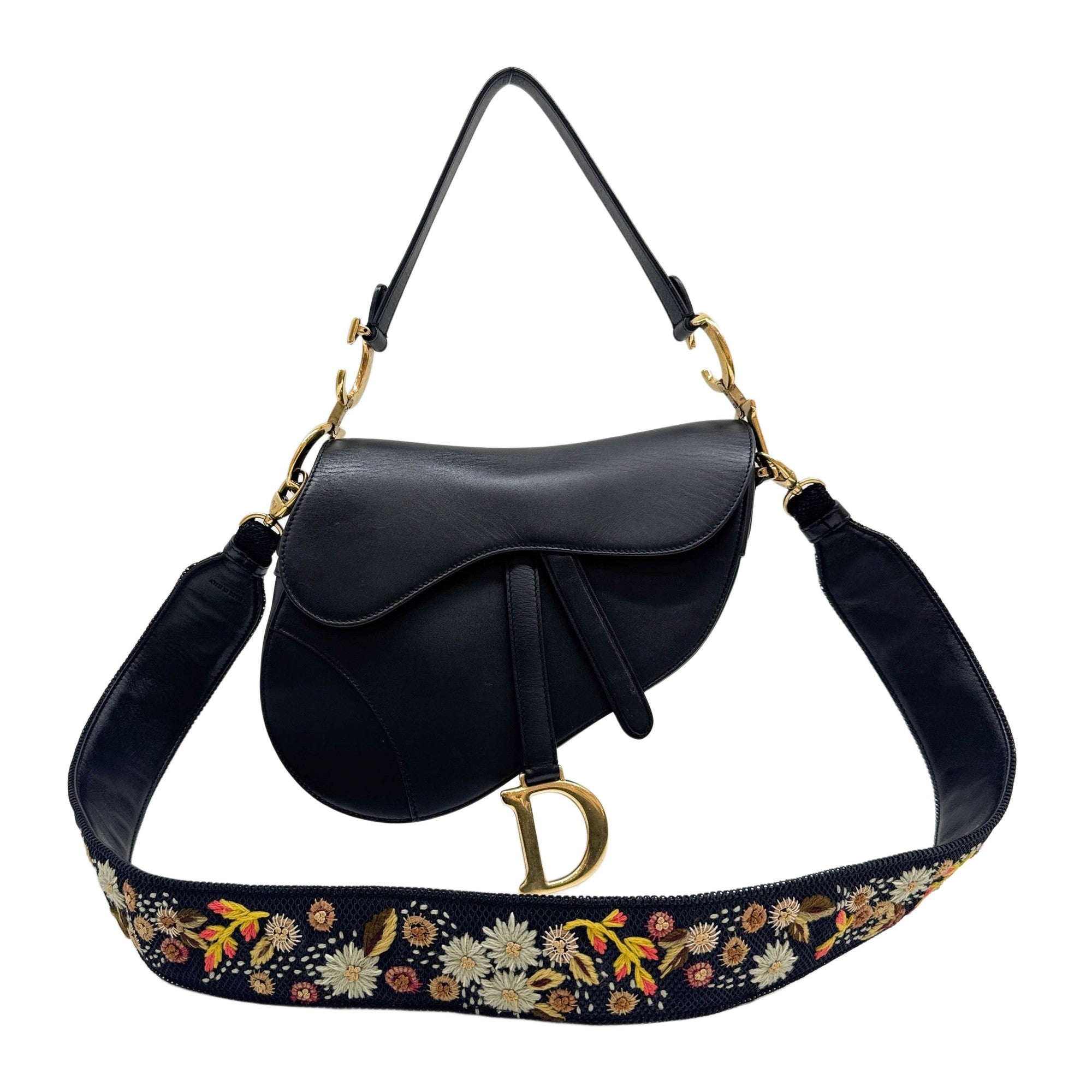 Saddle Black Leather Two Way Bag