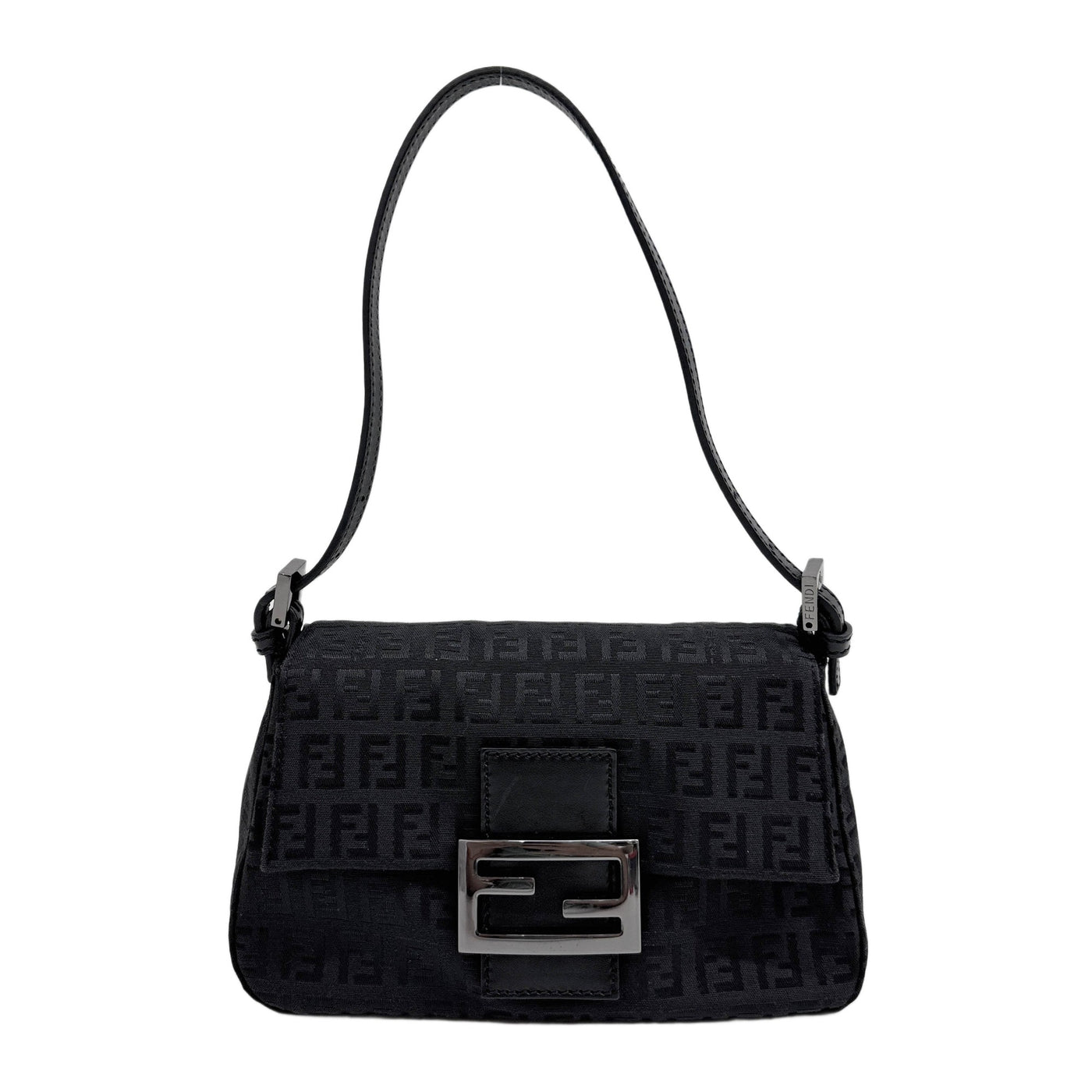 Mini Mamma Baguette Black Zucchino Canvas Shoulder Bag