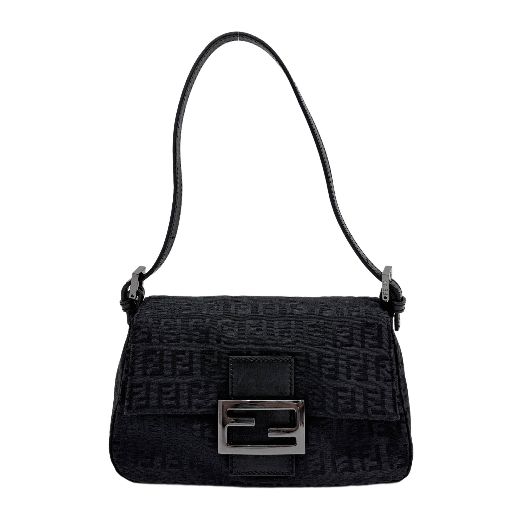 Mini Mamma Baguette Black Zucchino Canvas Shoulder Bag