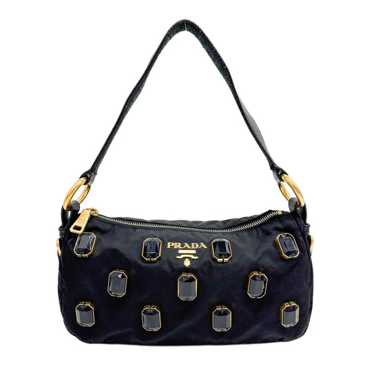 Tessuto Pietre Bijou Black Nylon Shoulder Bag