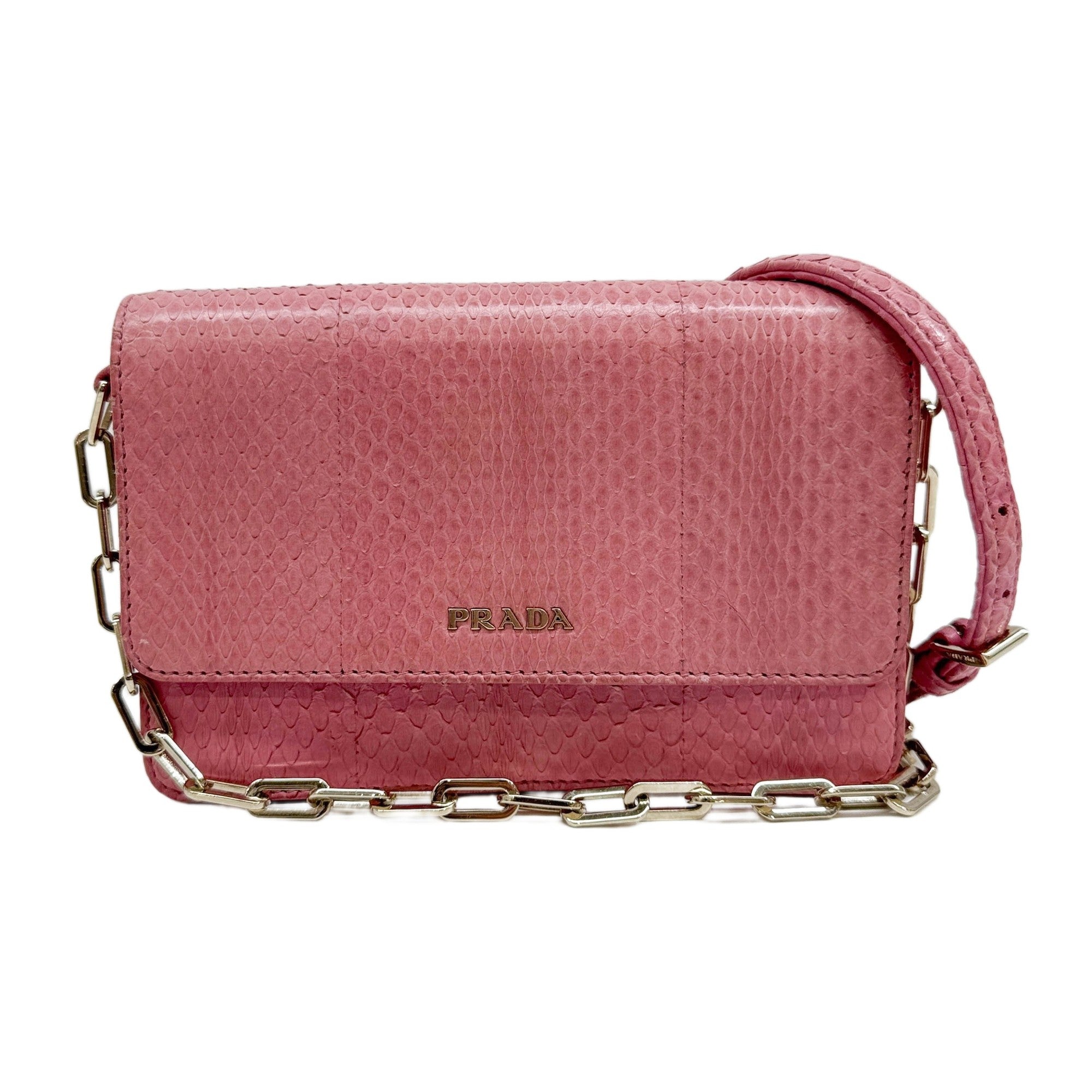 Pink Python Embossed Leather Shoulder Bag