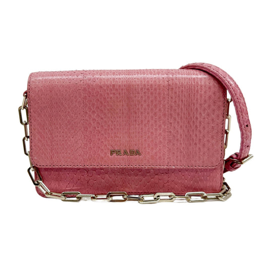 Pink Python Embossed Leather Shoulder Bag