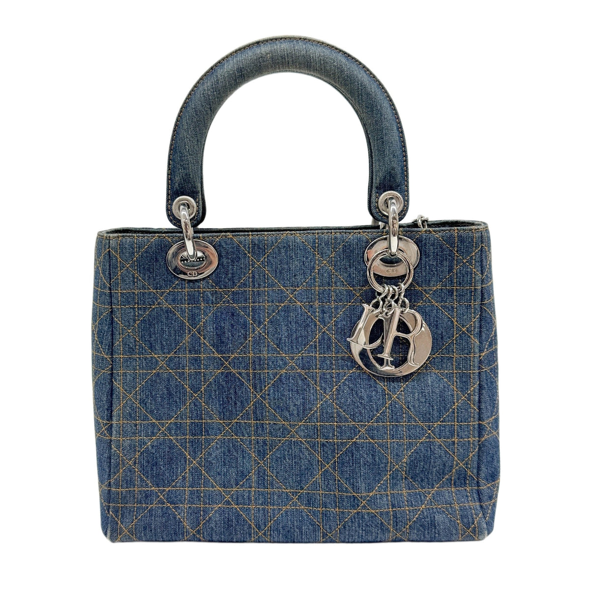 Medium Lady Dior Cannage Blue Denim Two Way Bag