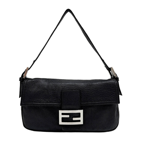 Baguette Black Leather Shoulder Bag
