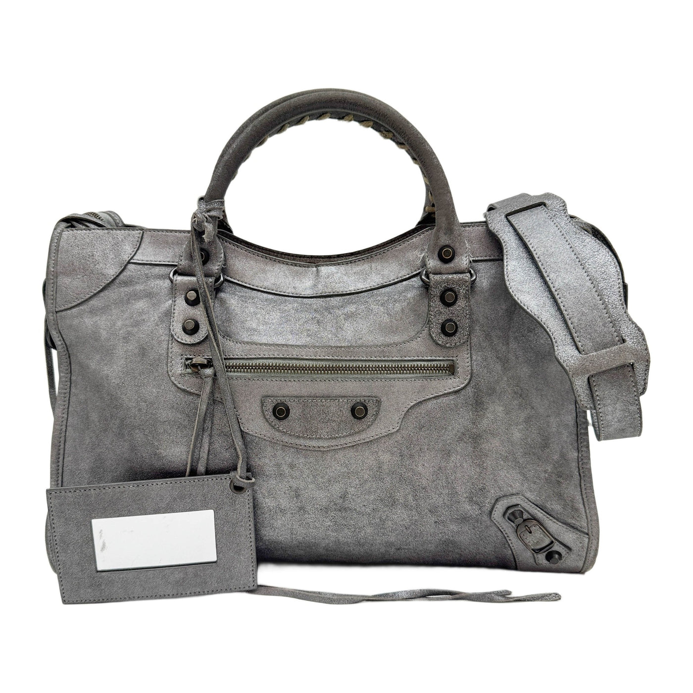 The City Metallic Silver Leather Two Way Bag