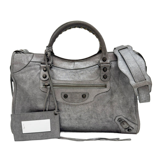 The City Metallic Silver Leather Two Way Bag