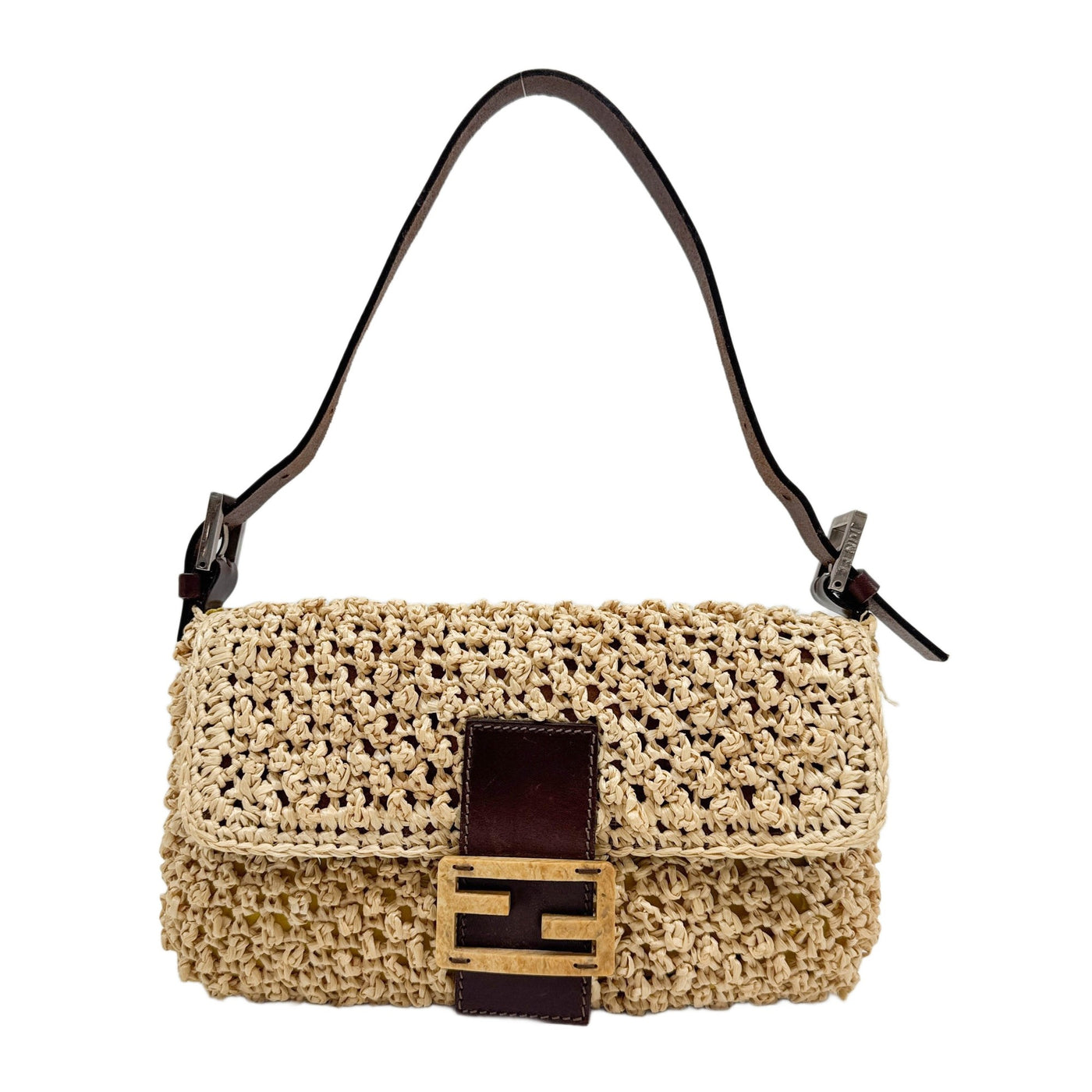 Baguette Beige Raffia Shoulder Bag