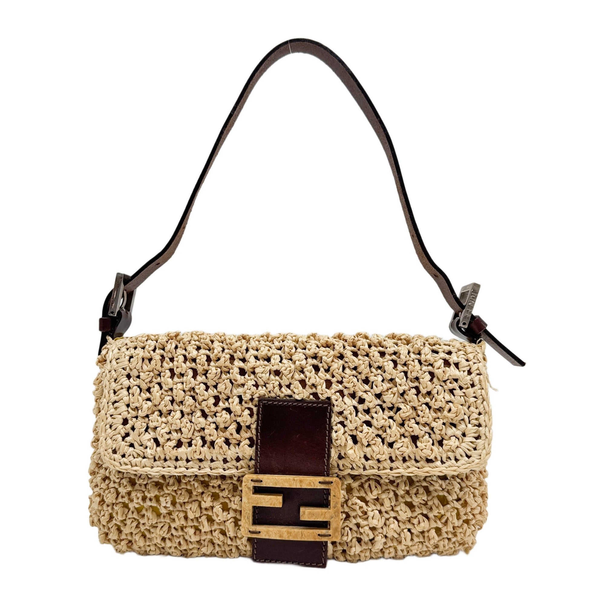 Baguette Beige Raffia Shoulder Bag