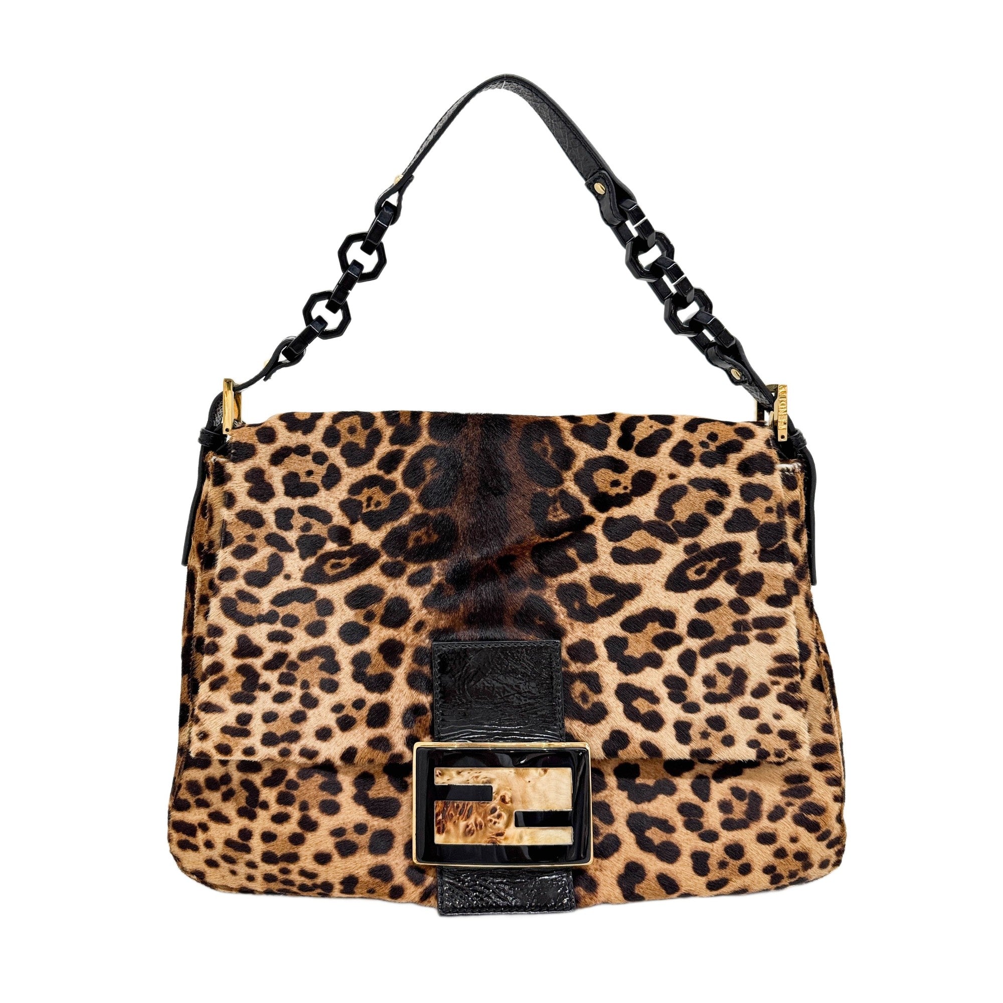 Large Mamma Baguette Brown Leopard Print Pony Hair Shoulder Bag