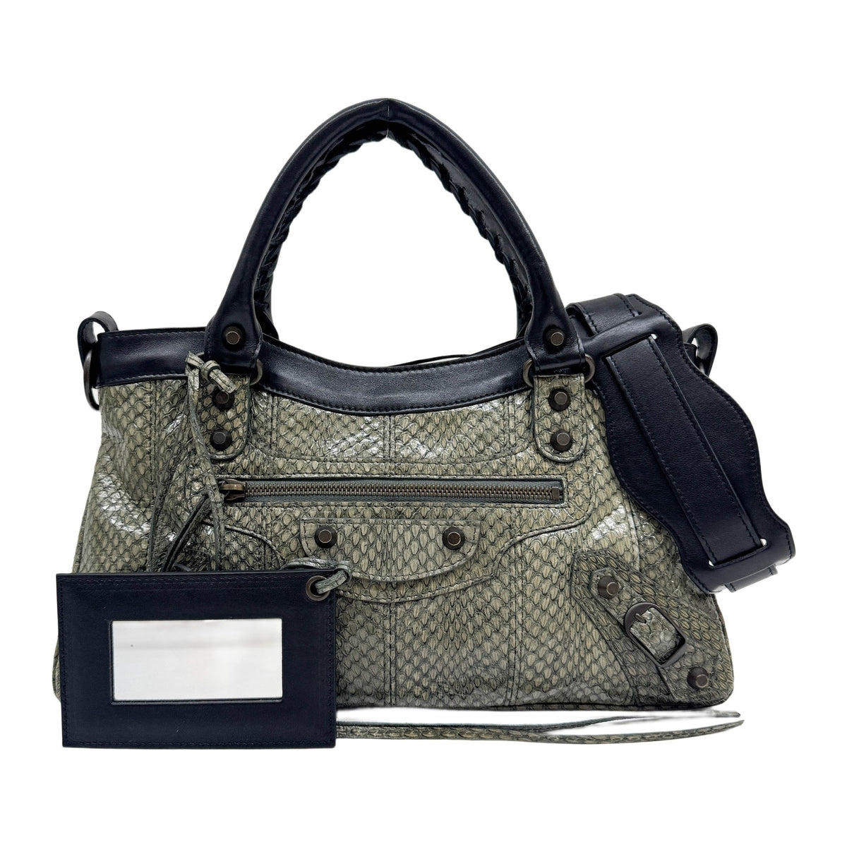 The First Green Python Embossed Leather Two Way Bag