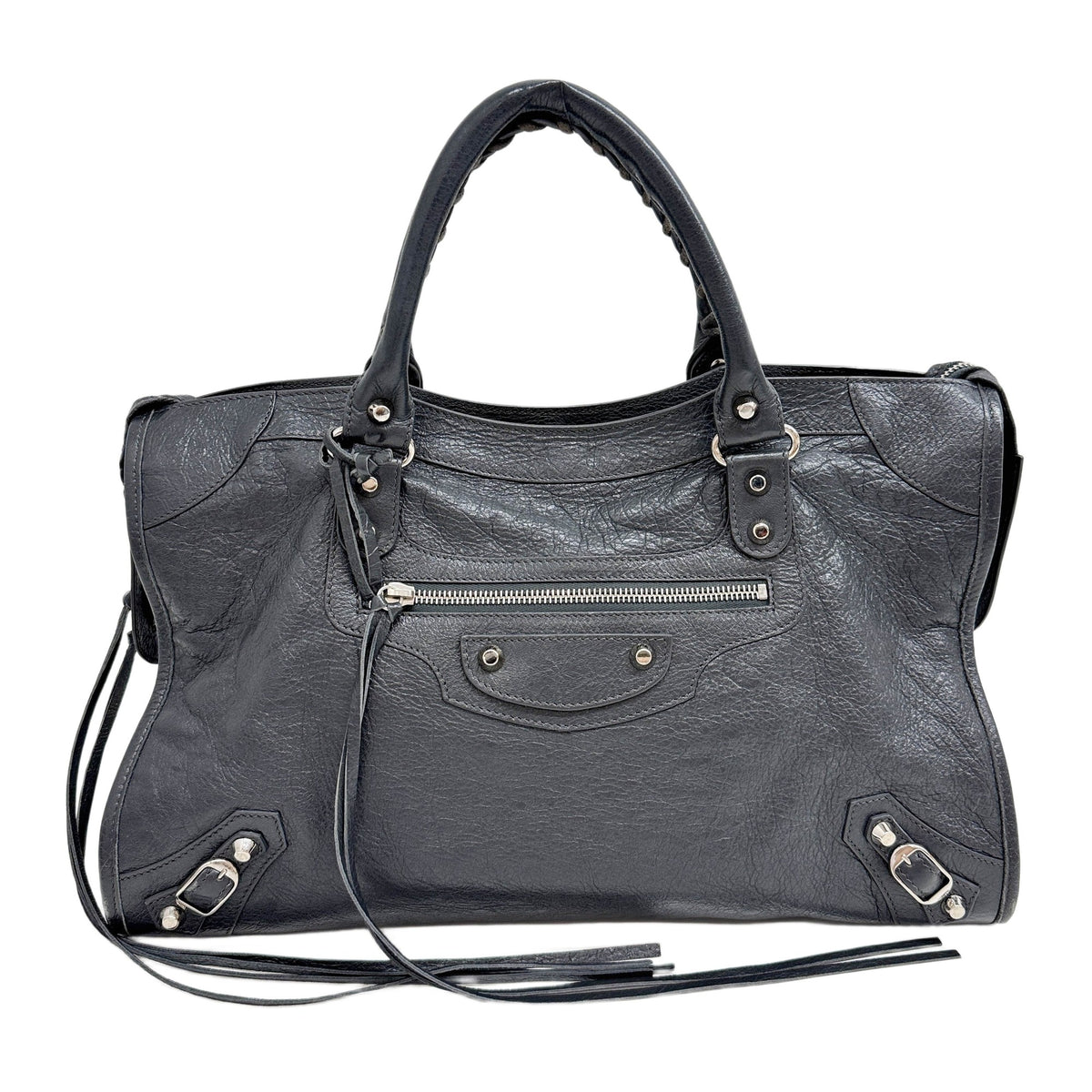 The City Grey Leather Handle Bag