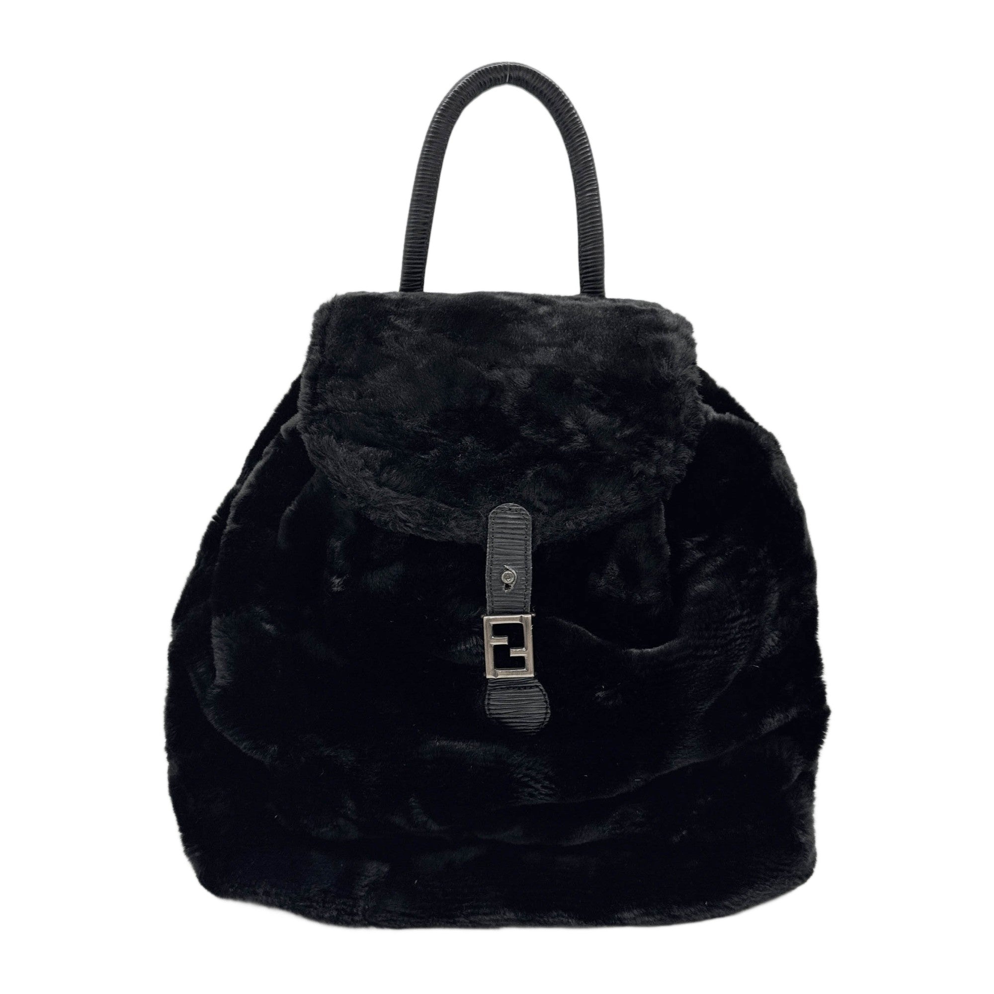 Drawstring and Buckle Closure Black Fur Backpack