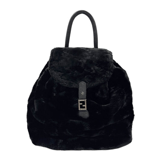 Drawstring and Buckle Closure Black Fur Backpack