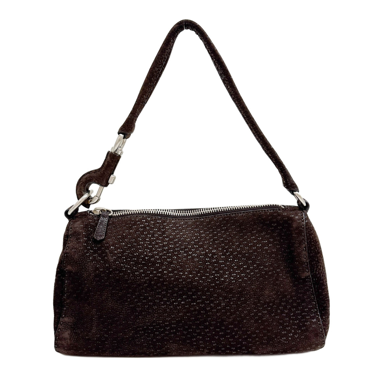 Dark Brown Pebbled Suede Shoulder Bag