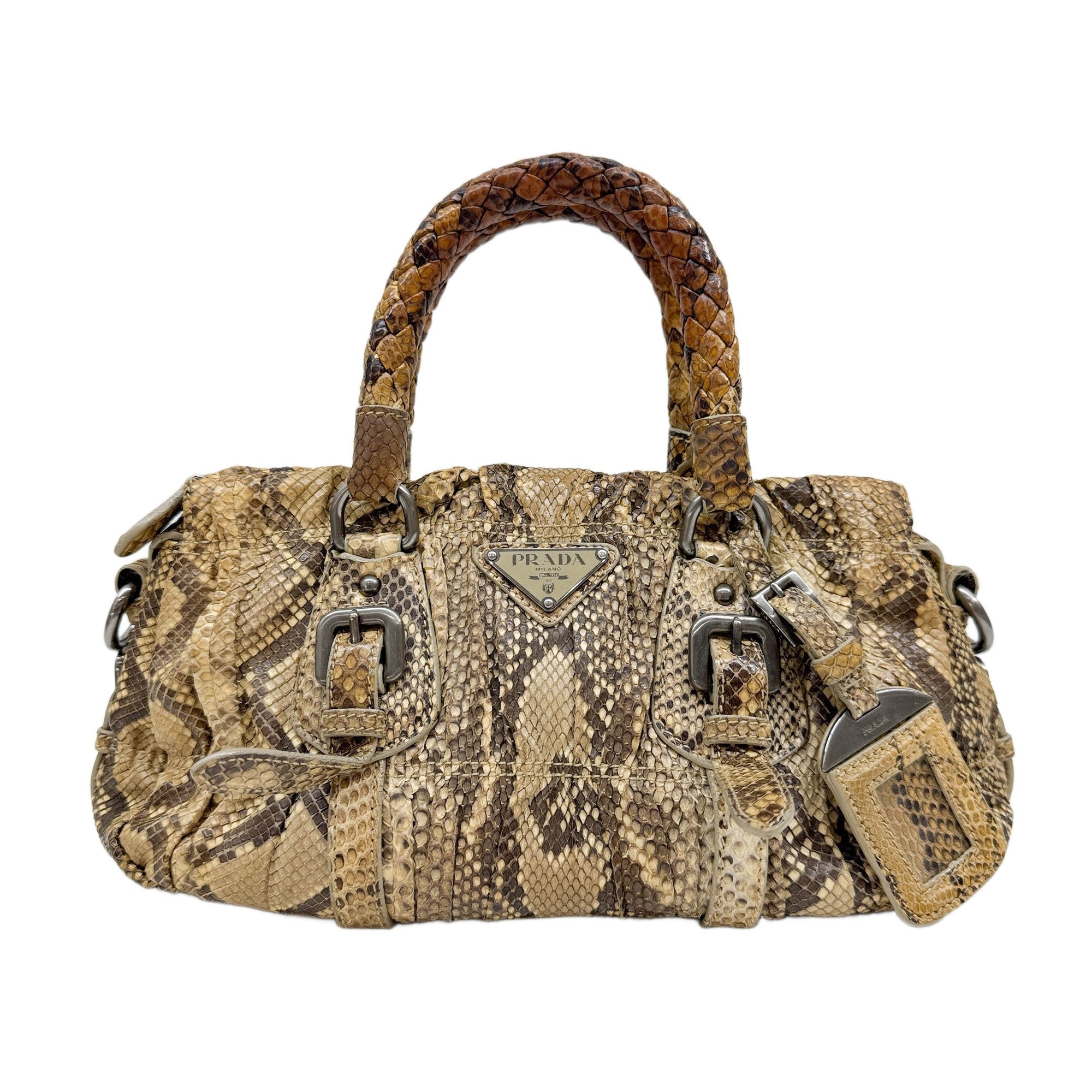 Brown Python Embossed Leather Two Way Bag