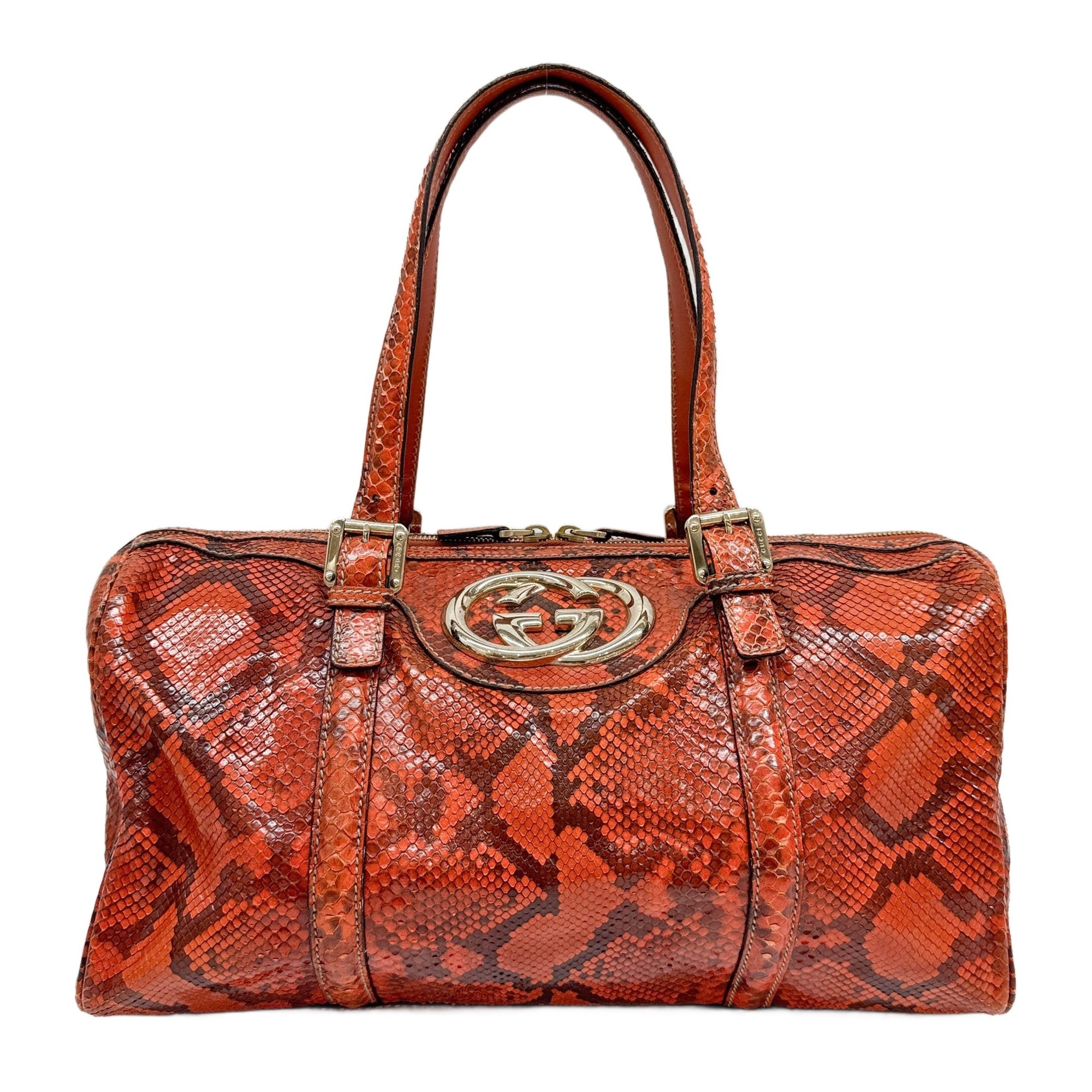Britt Orange Python Embossed Leather Shoulder Bag