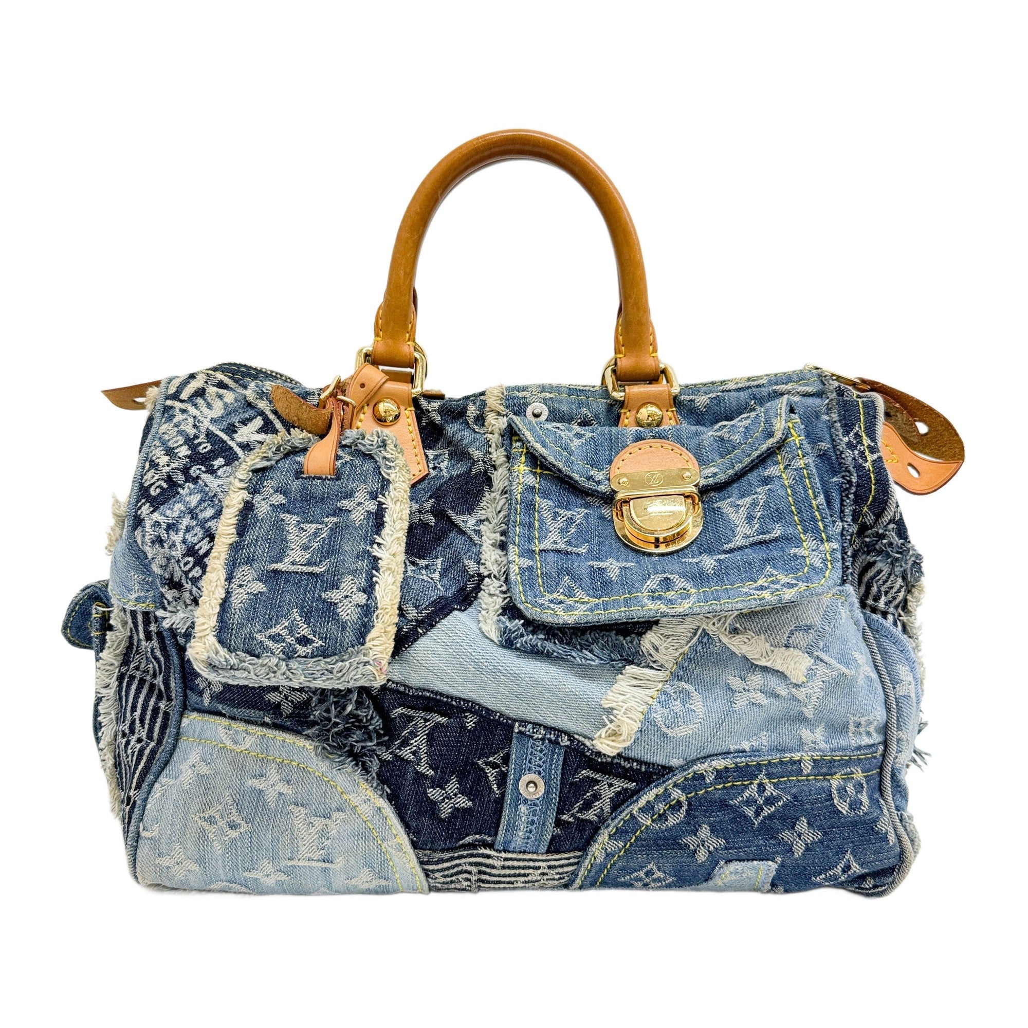 Denim Patchwork Speedy 30 Blue Monogram Denim Hand Bag
