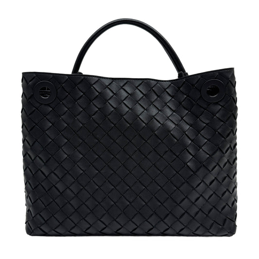 Medium Andiamo Intrecciato Black Leather Two Way Bag