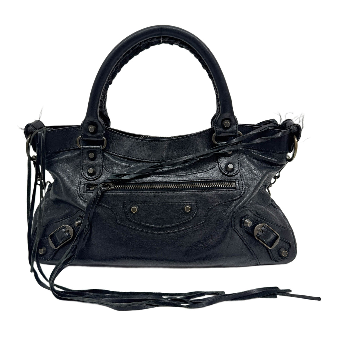 The First Anthracite Grey Leather Two Way Bag
