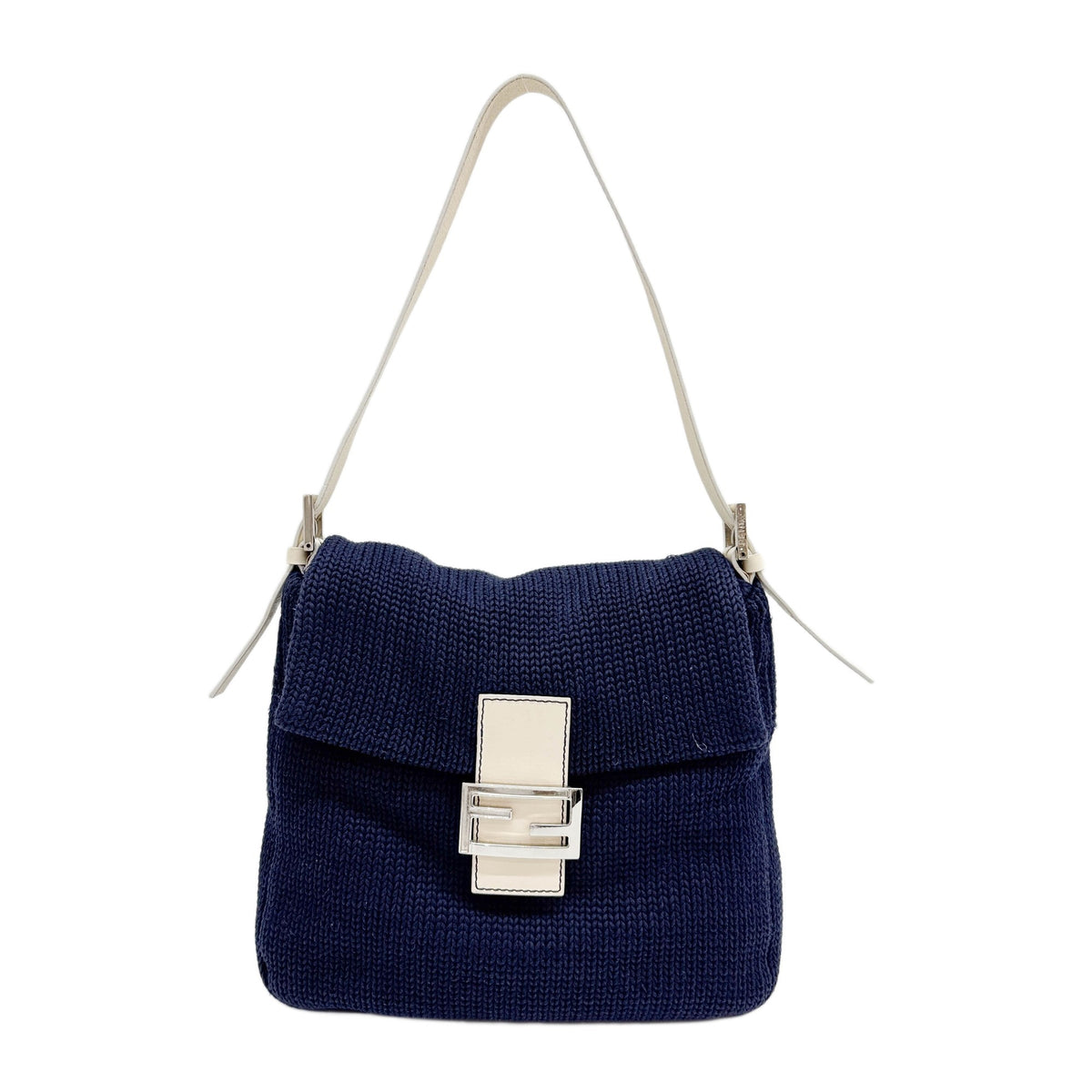 Mamma Baguette Knit Navy Blue  Fabric Shoulder Bag