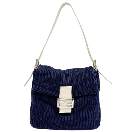 Mamma Baguette Knit Navy Blue  Fabric Shoulder Bag