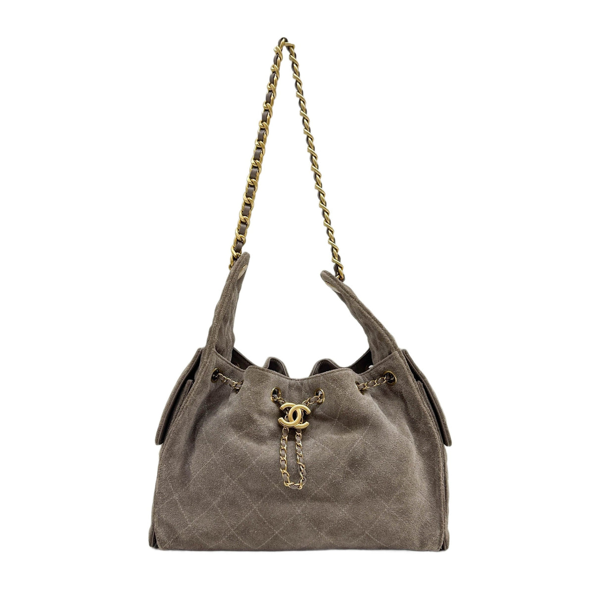 Small Chanel 25 2021-2026 Matelasse Grey Suede Shoulder Bag