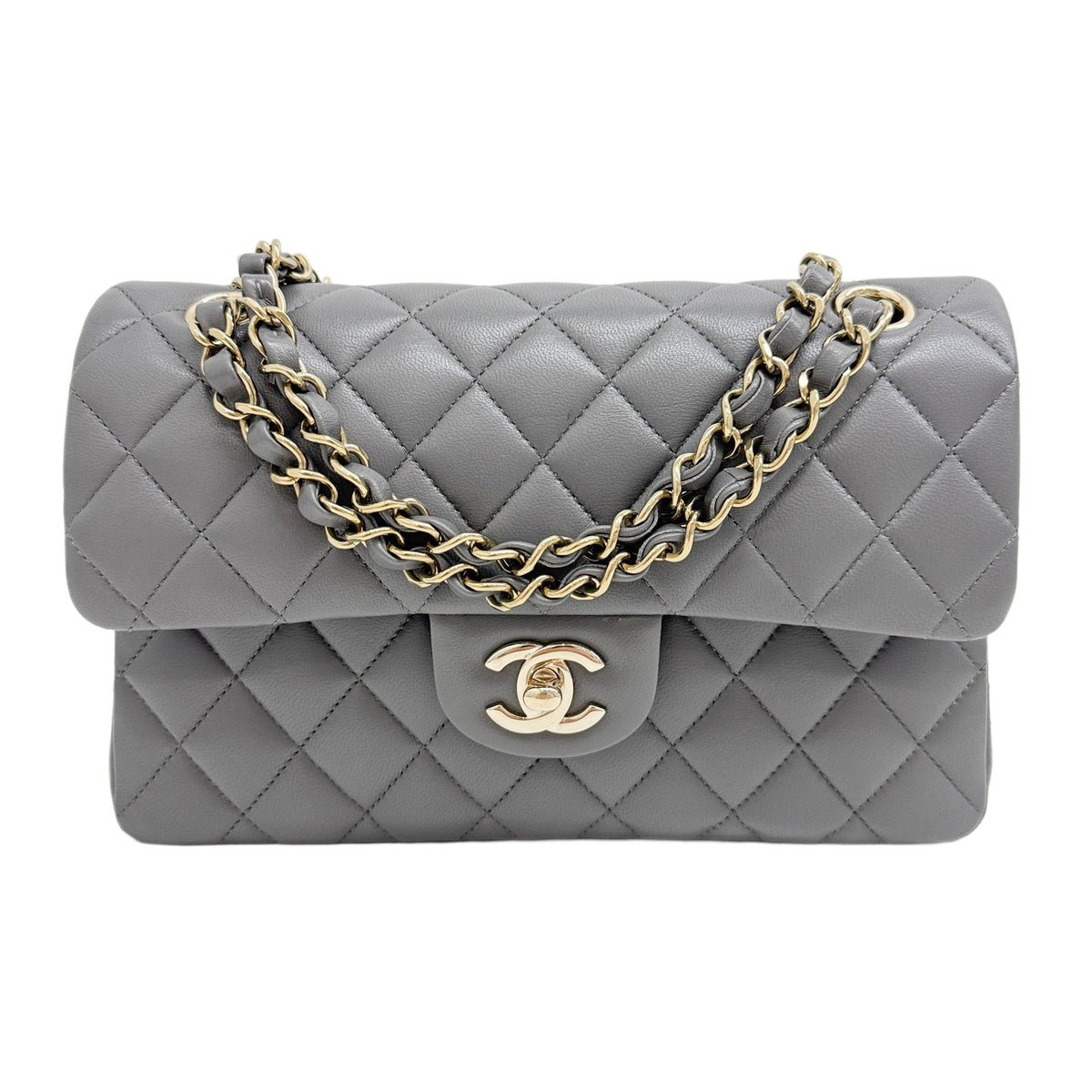 Small Classic Double Flap 2021-2026 Matelasse Grey Leather Shoulder Bag