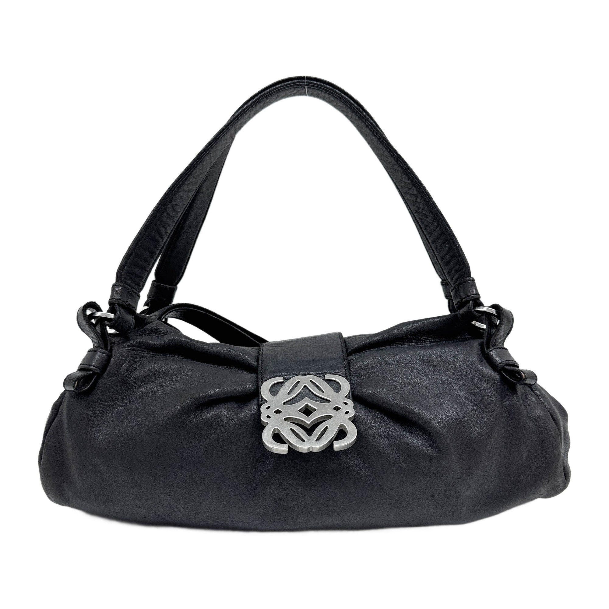 Anagram Black Leather Handle Bag