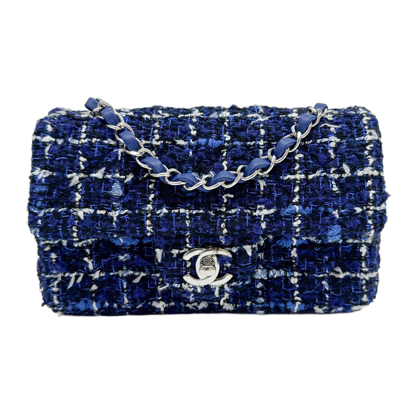 Rectangular Mini Classic Flap 2021-2026 Matelasse Blue Tweed Shoulder Bag