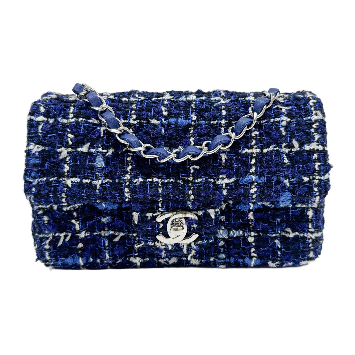 Rectangular Mini Classic Flap 2021-2026 Matelasse Blue Tweed Shoulder Bag