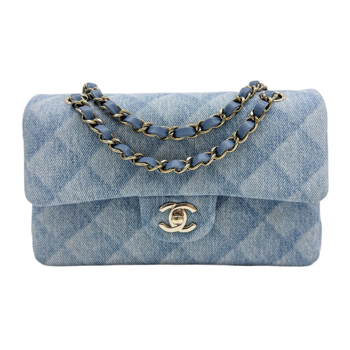 Small Classic Double Flap 2021-2026 Blue Denim Shoulder Bag