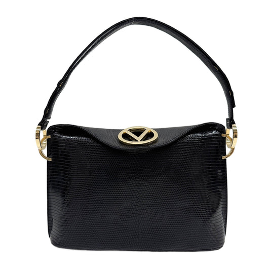 Black Lizzard Embossed Leather Handle Bag
