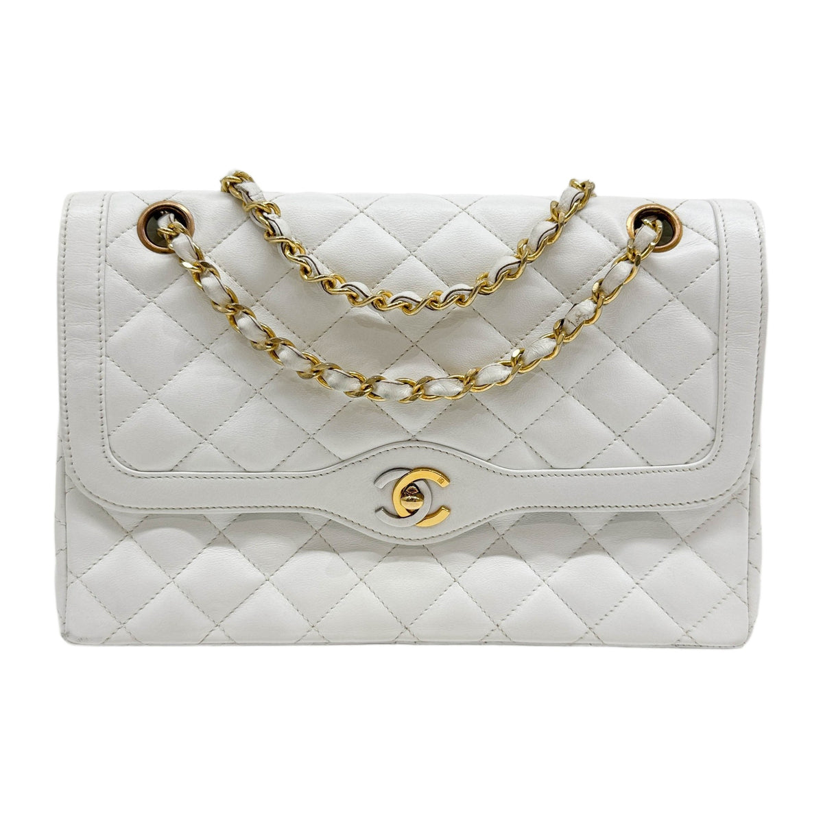 Medium Classic Double Flap 1991-1994 Matelasse White Leather Shoulder Bag