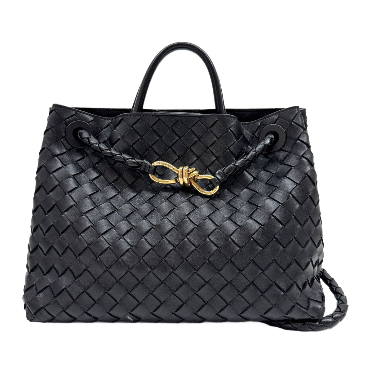 Medium Andiamo Intrecciato Black Leather Two Way Bag