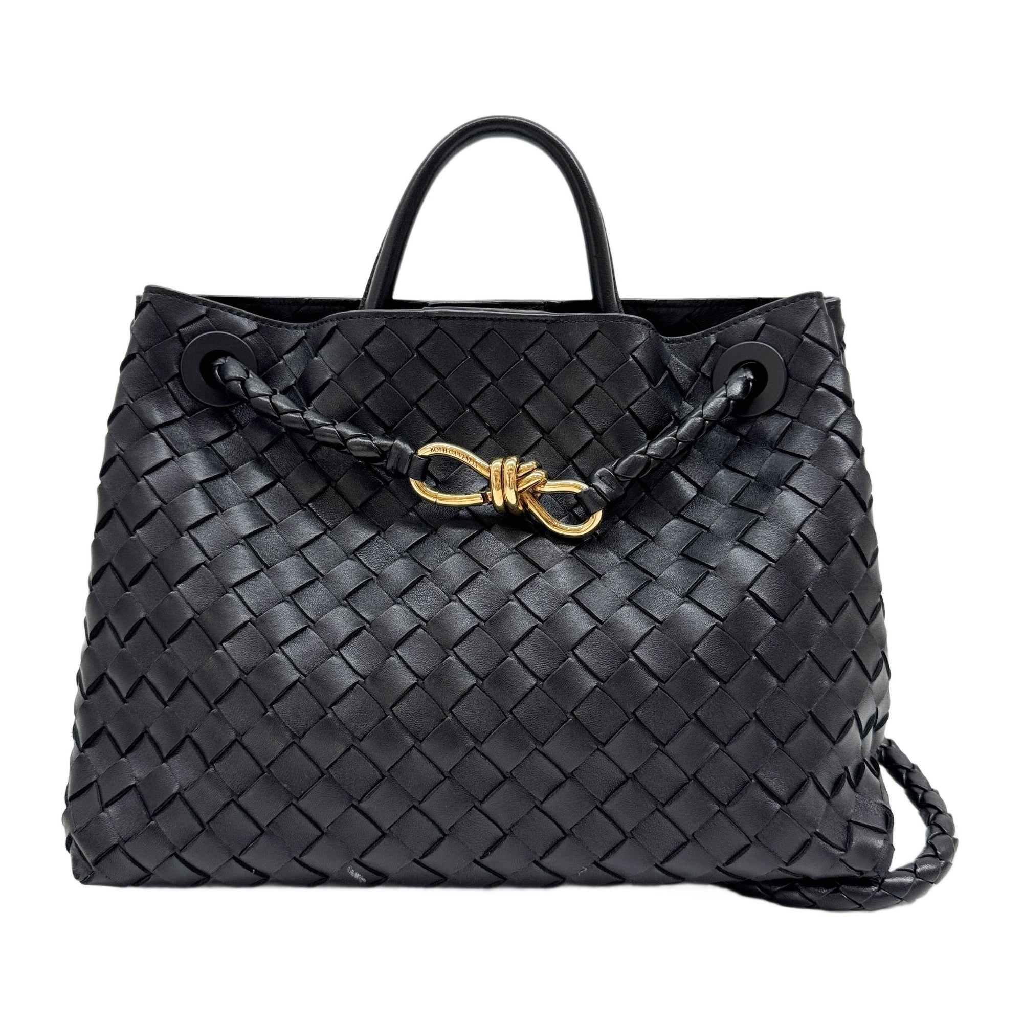 Medium Andiamo Intrecciato Black Leather Two Way Bag