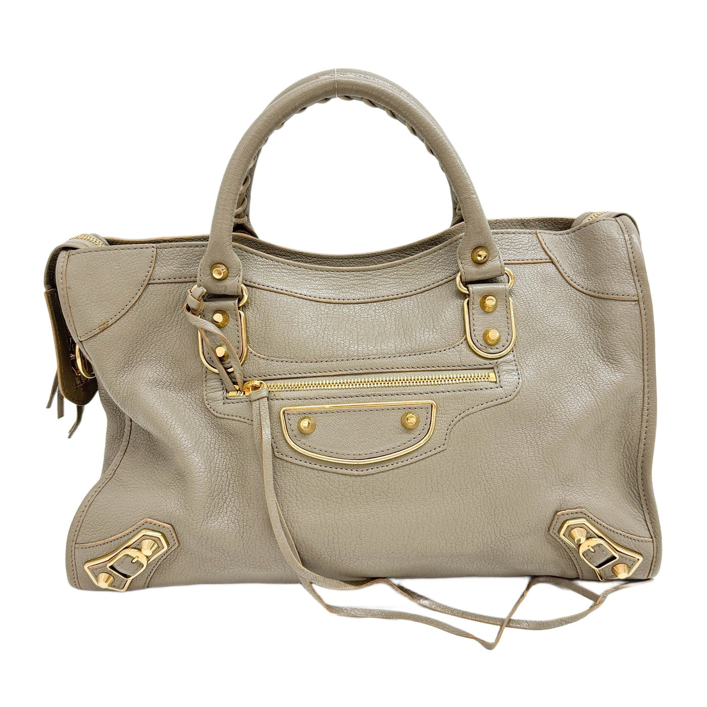 Classic Metallic Edge City Greige Leather Two Way Bag