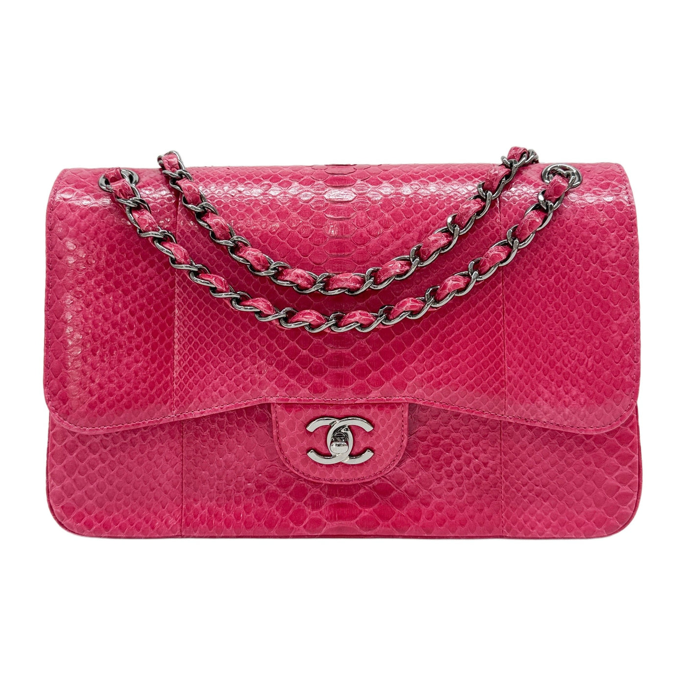 Jumbo Classic Double Flap 2014 Pink Python Embossed Leather Shoulder Bag
