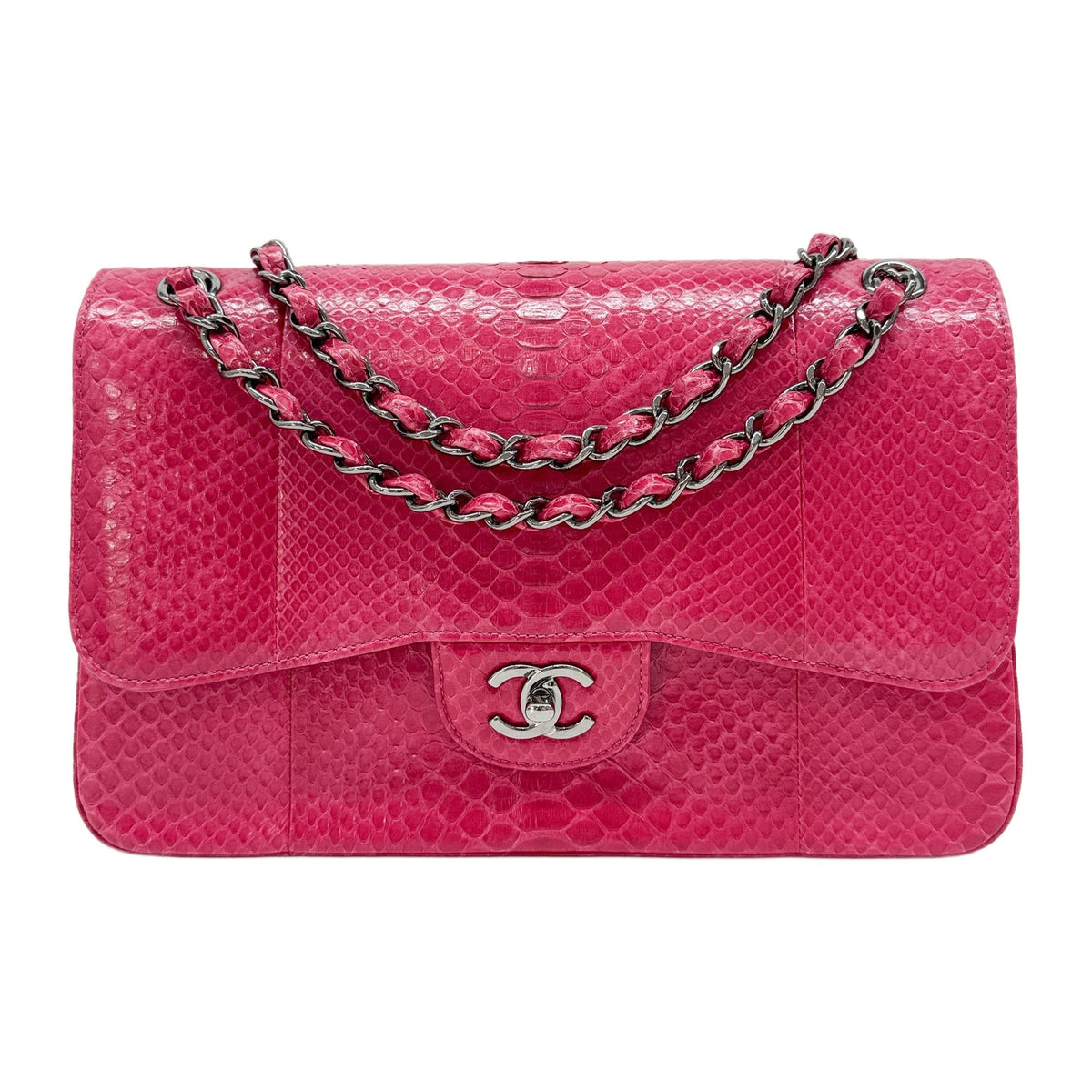 Jumbo Classic Double Flap 2014 Pink Python Embossed Leather Shoulder Bag