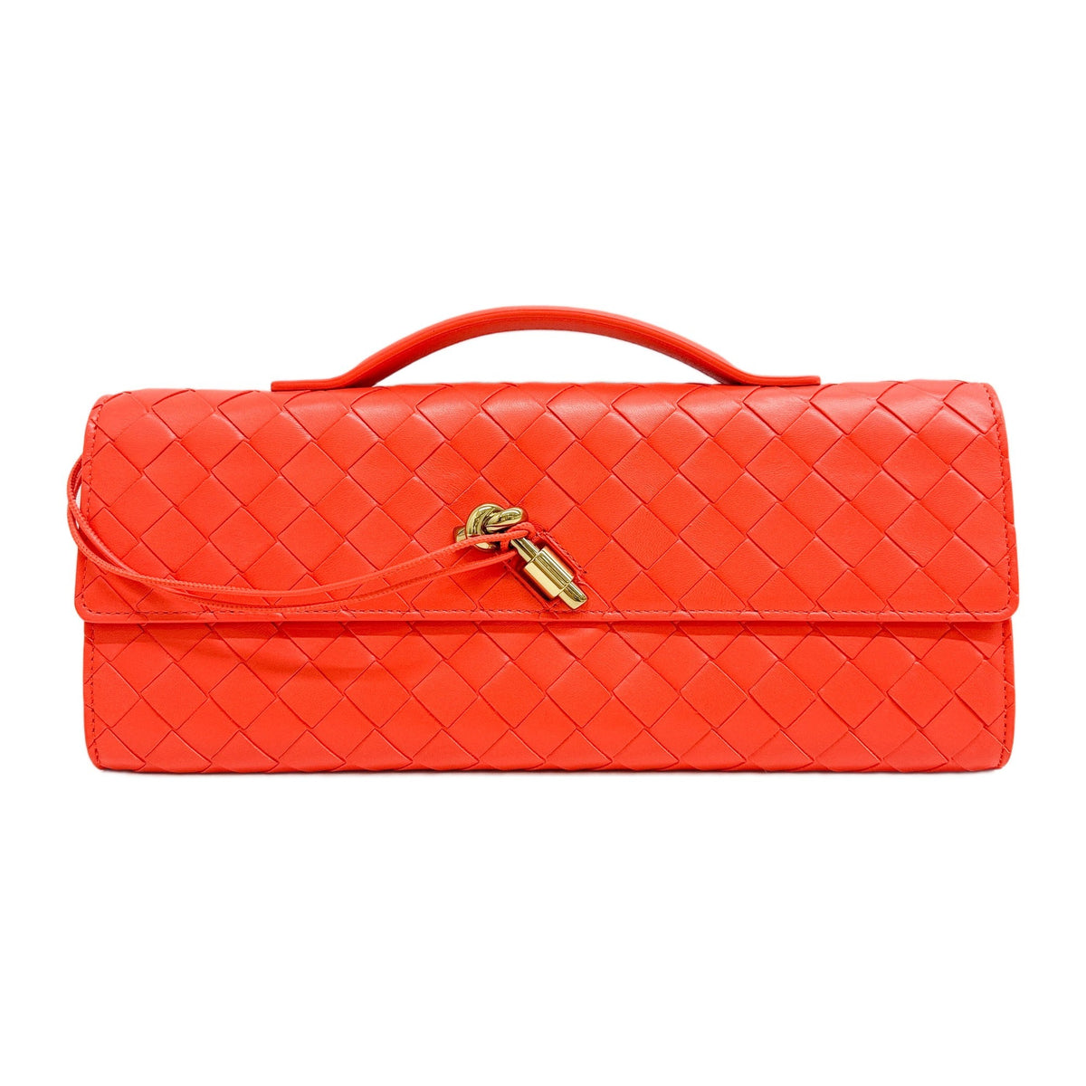 Andiamo Intrecciato Orange Leather Clutch Bag