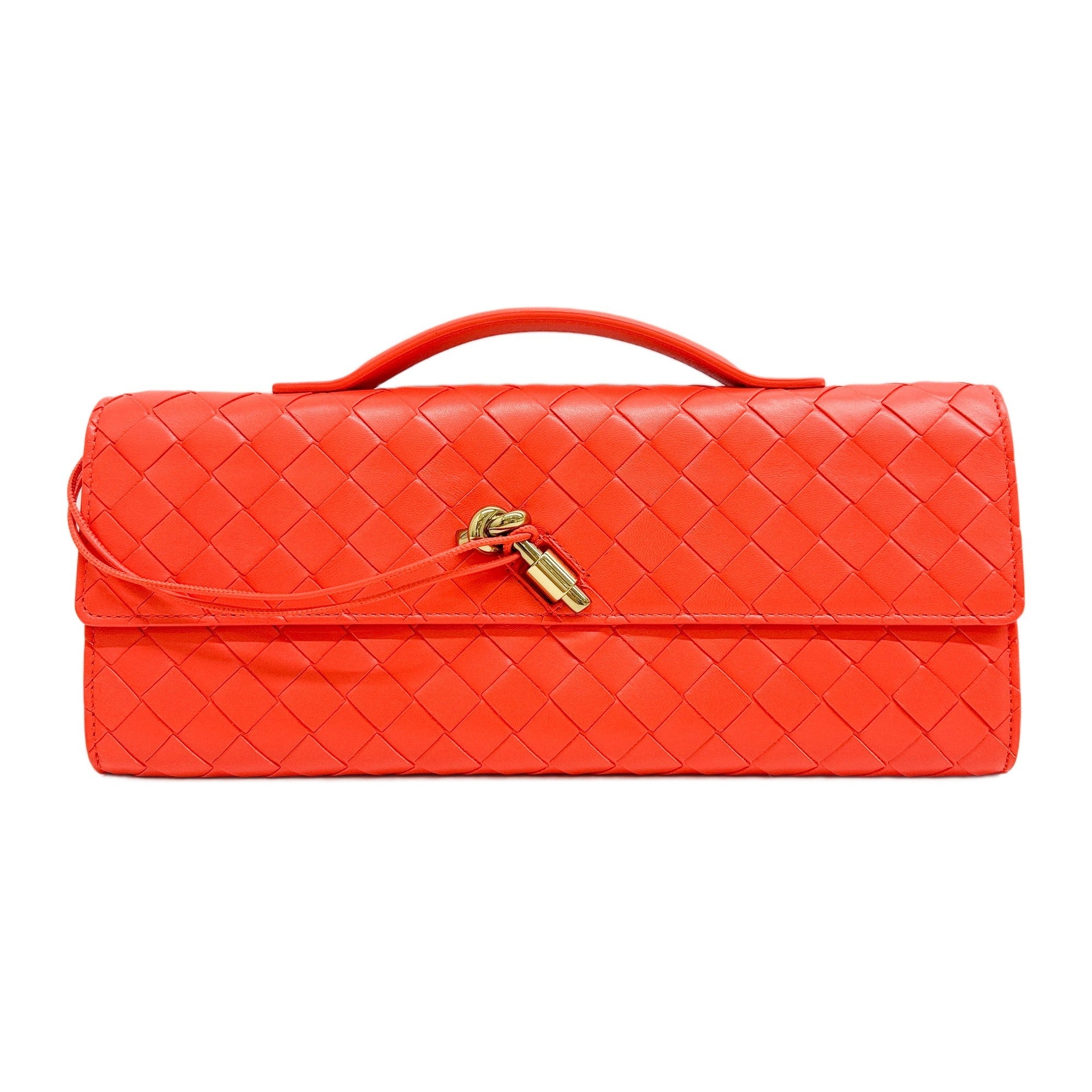 Andiamo Intrecciato Orange Leather Clutch Bag