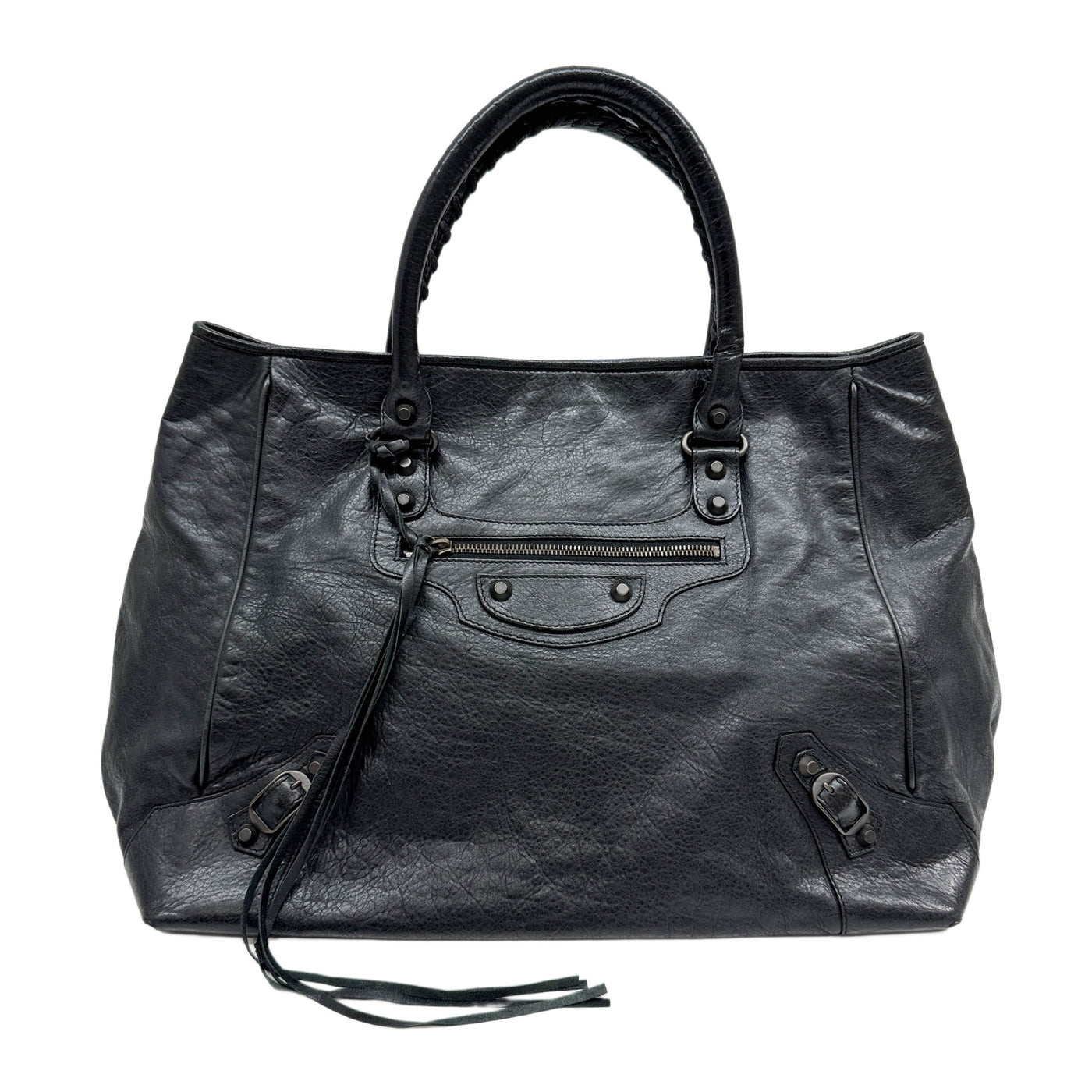 The Sunday Black Leather Handle Bag
