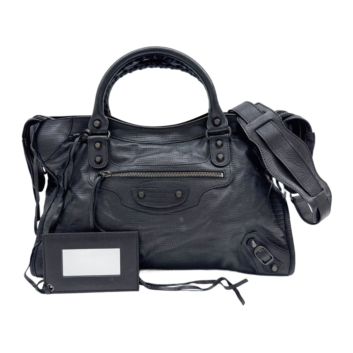 The City Black Lizard Embossed Leather Two Way Bag