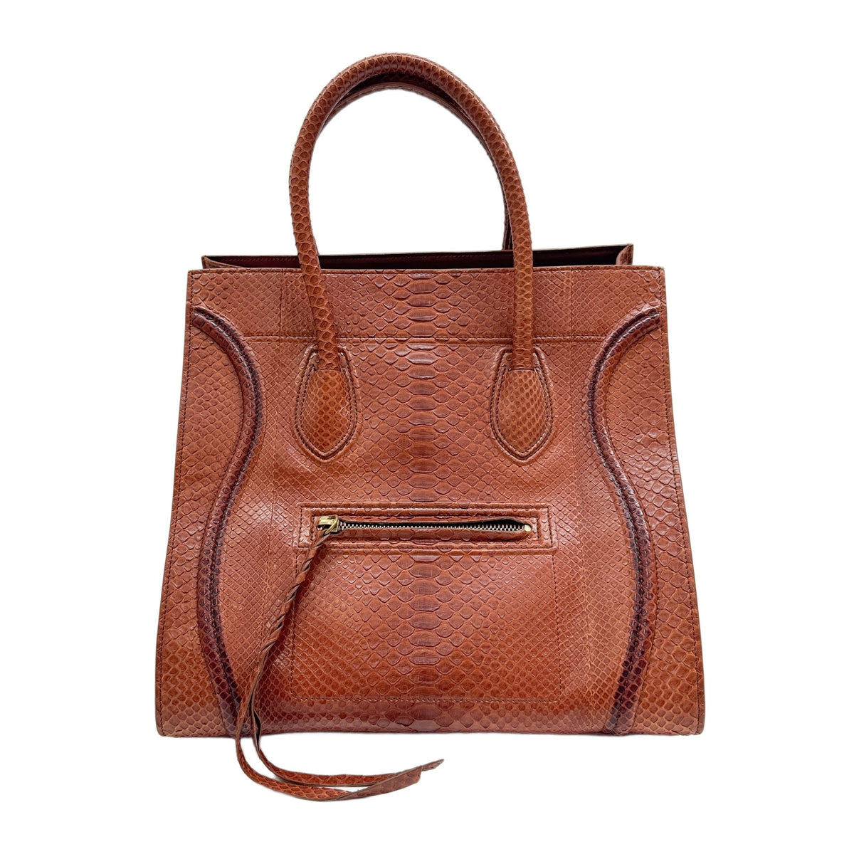 Luggage Phantom Burnt Orange Python Embossed Leather Hand Bag