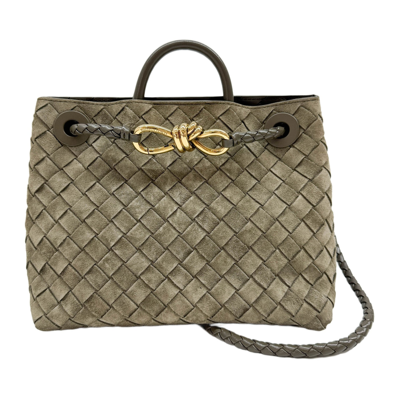 Small Andiamo Intrecciato Sage Green Suede Two Way Bag