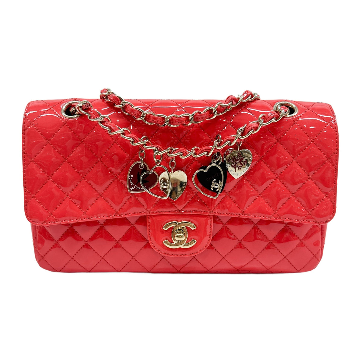 Valentine Medium Classic Flap 2009-2010 Matelasse Red-Orange Patent Leather Shoulder Bag