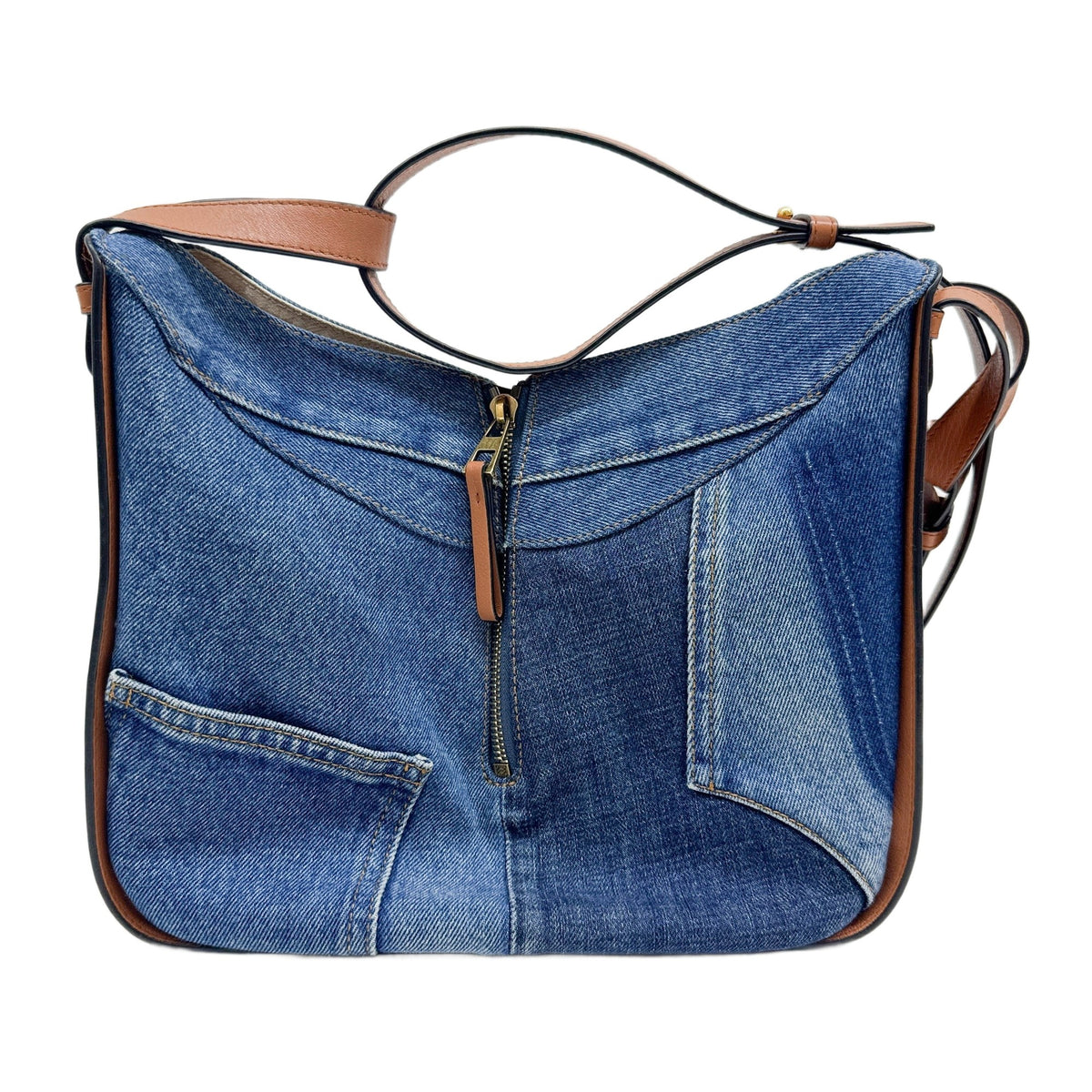 Hammock Brown Leather Trim Blue Denim Two Way Bag