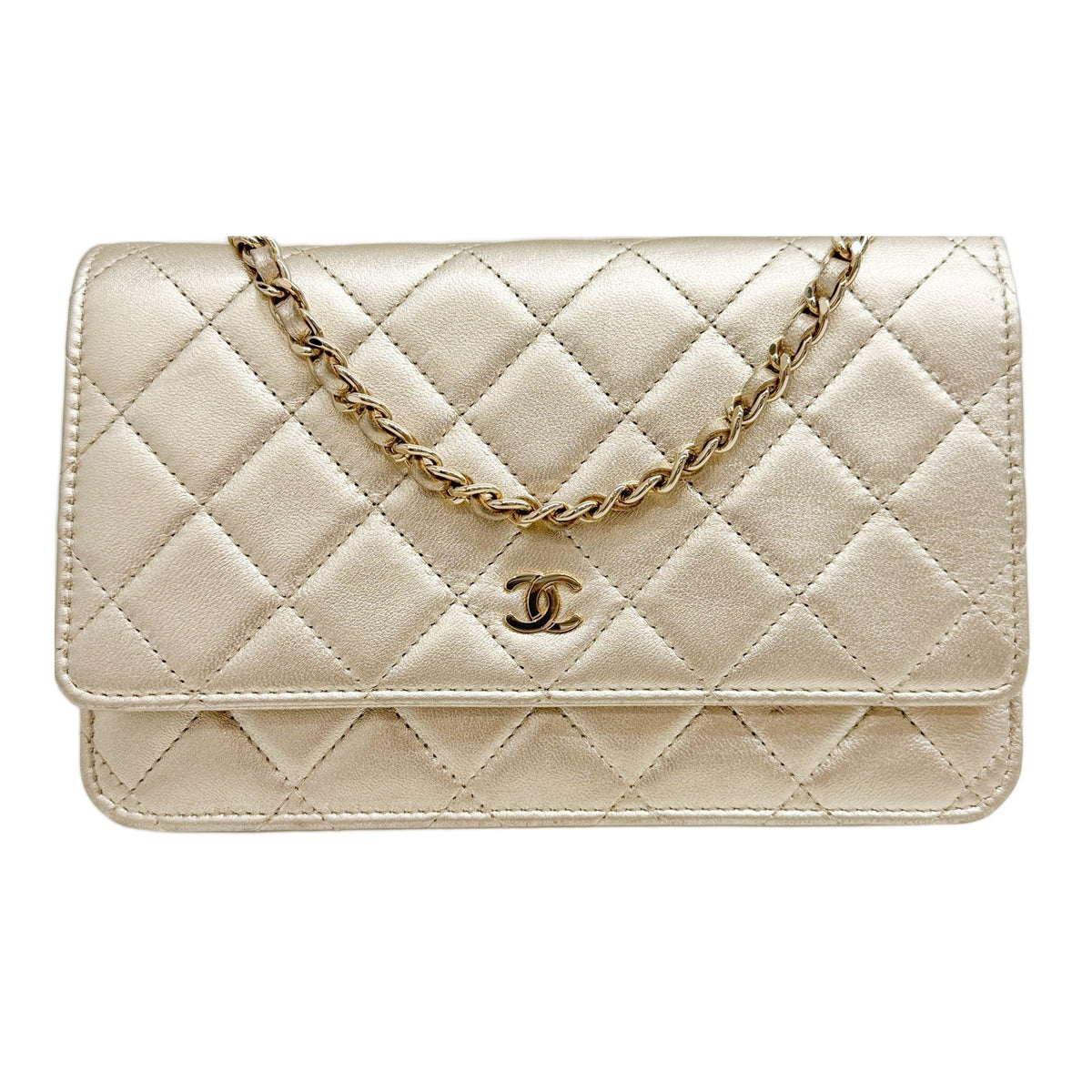 Wallet On Chain 2013-2014 Matelasse Gold Leather with Gold Hardware Crossbody Bag
