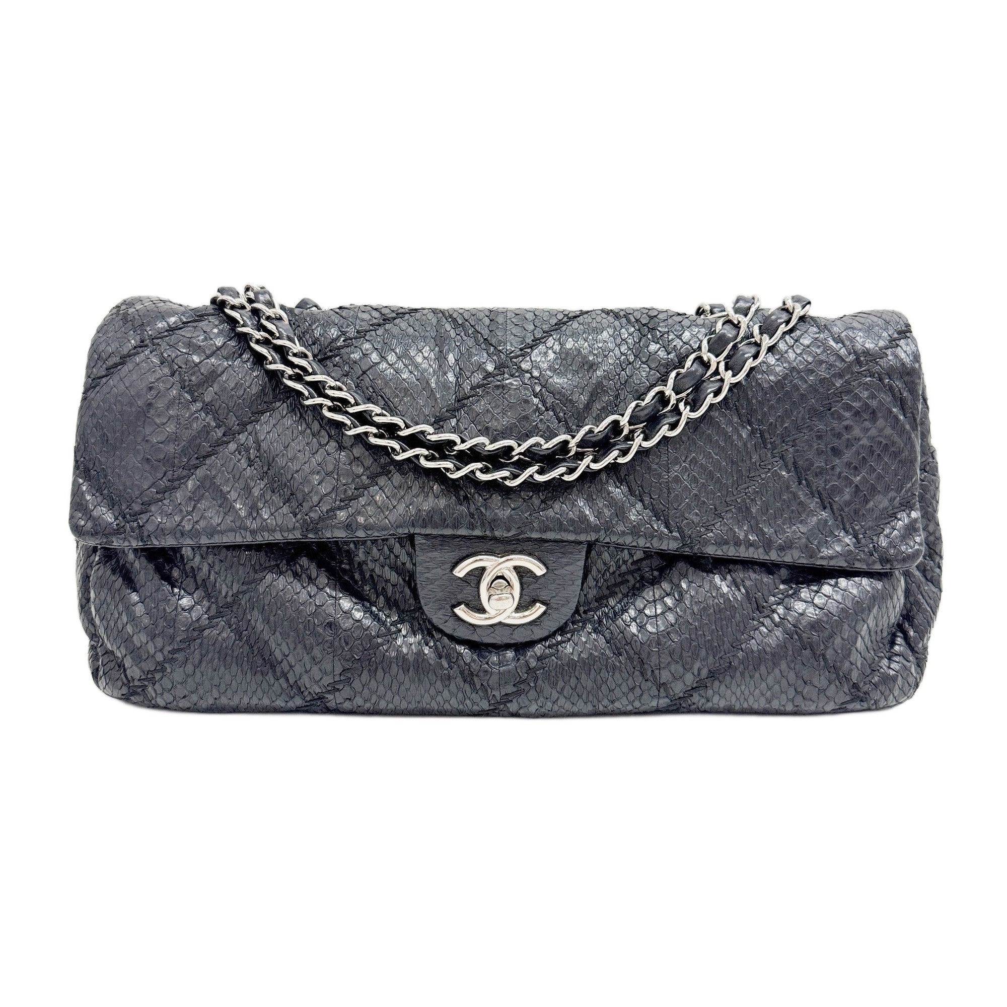 Ultimate Stitch Flap 2011 Black Python Embossed Leather Shoulder Bag